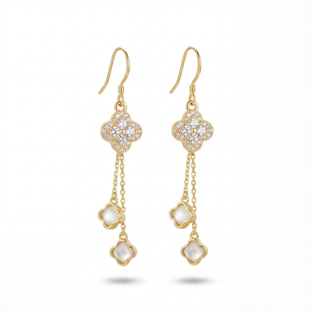 Korean Glistening Clover Drop Earrings : YUFSER283