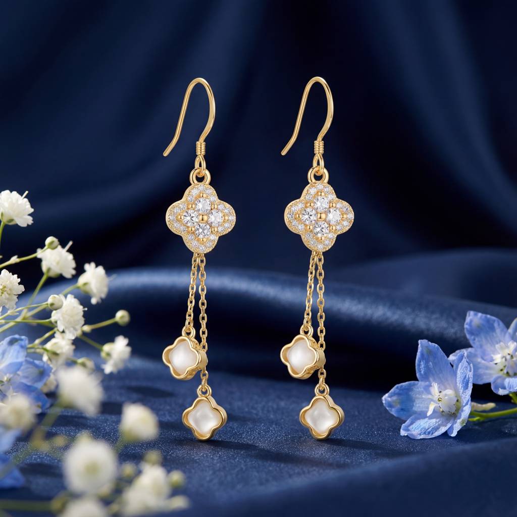 Korean Glistening Clover Drop Earrings : YUFSER283