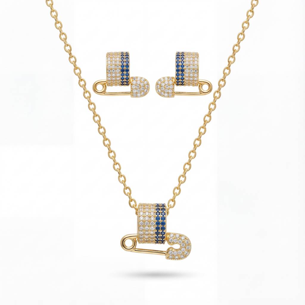 Korean Sapphire & Diamond Safety Pin : YUFSNS002