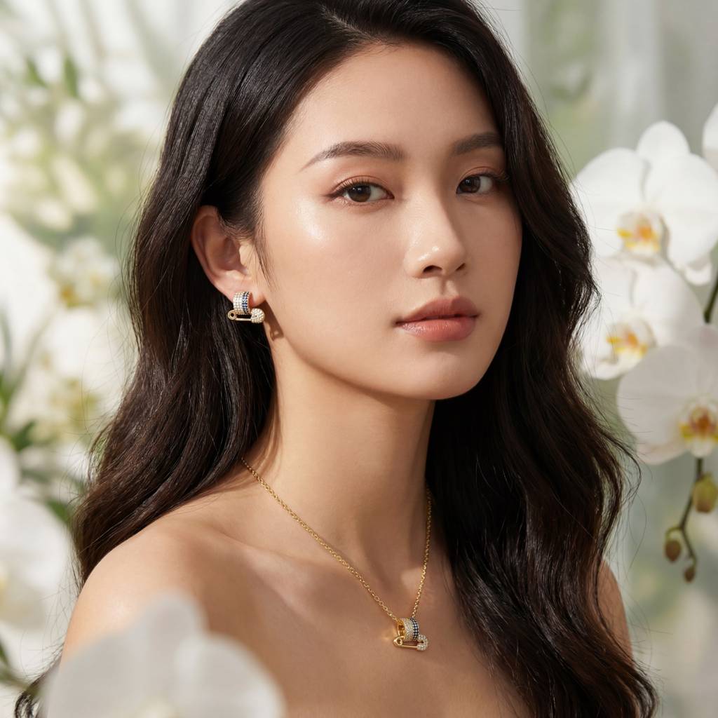 Korean Sapphire & Diamond Safety Pin : YUFSNS002