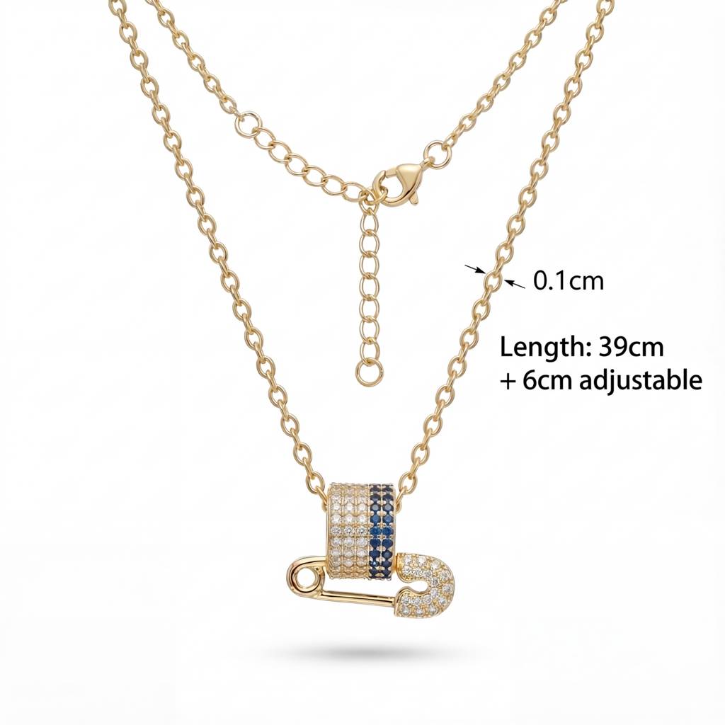 Korean Sapphire & Diamond Safety Pin : YUFSNS002