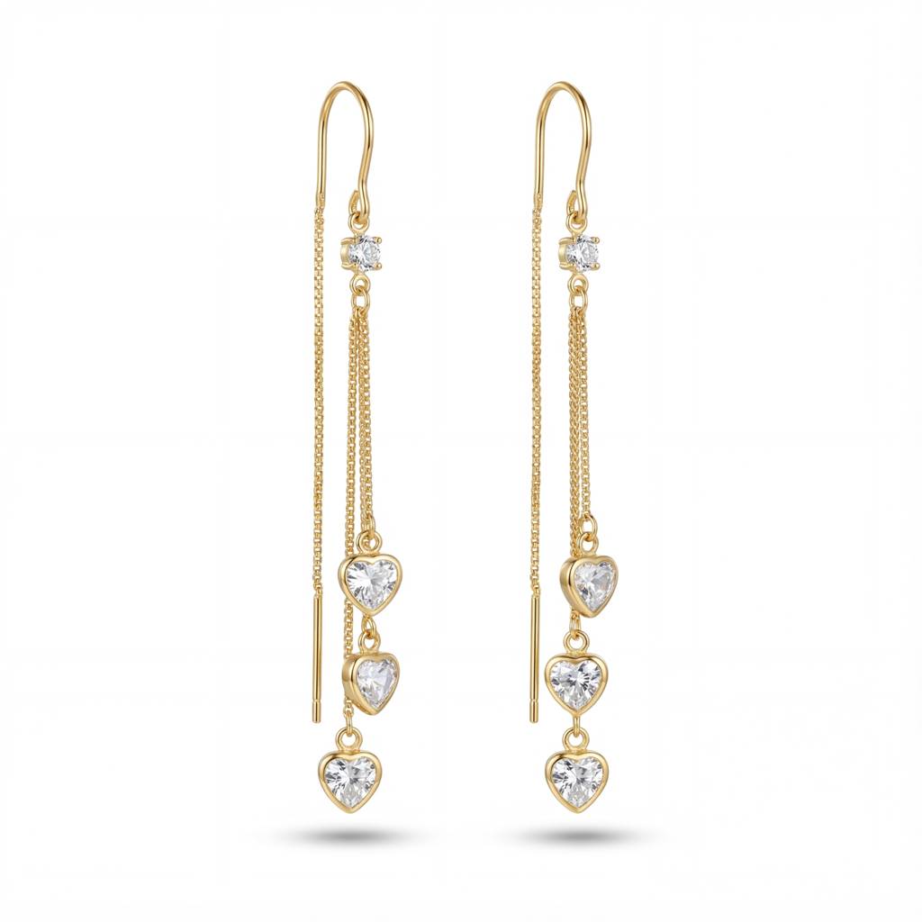 Korean Triple Heart Crystal Threaders : YUFSER287