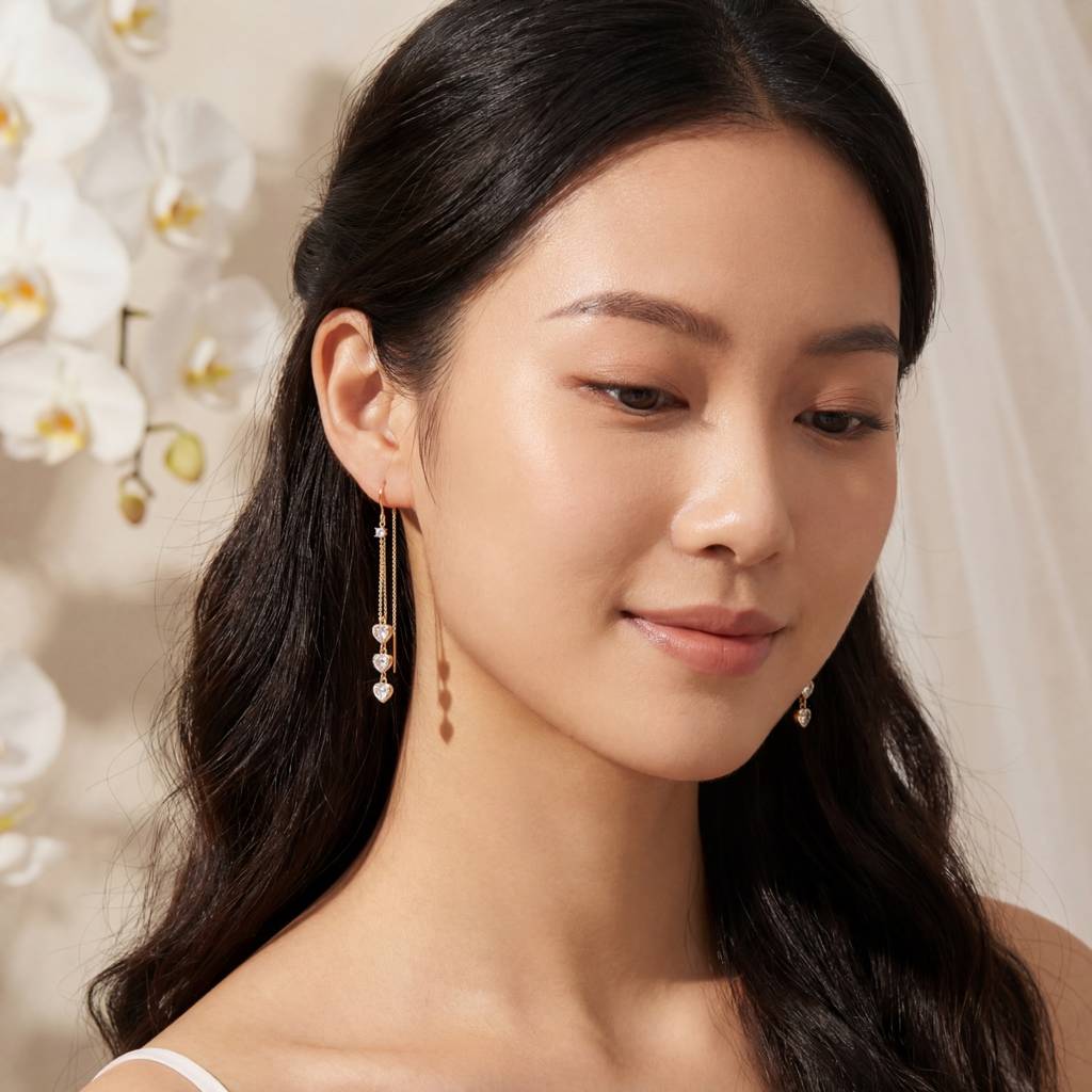 Korean Triple Heart Crystal Threaders : YUFSER287