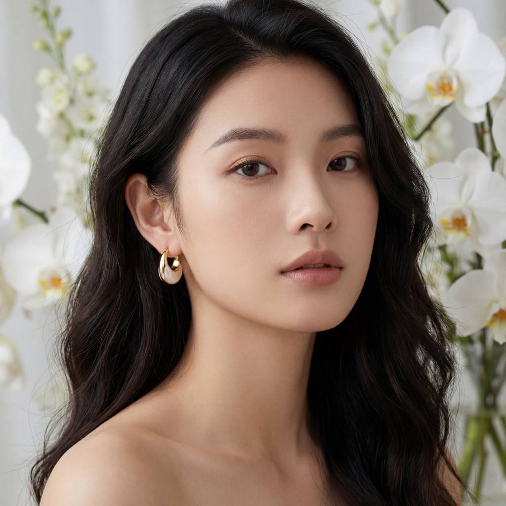 Korean Golden Crescent Marble Hoop : YUFSER293