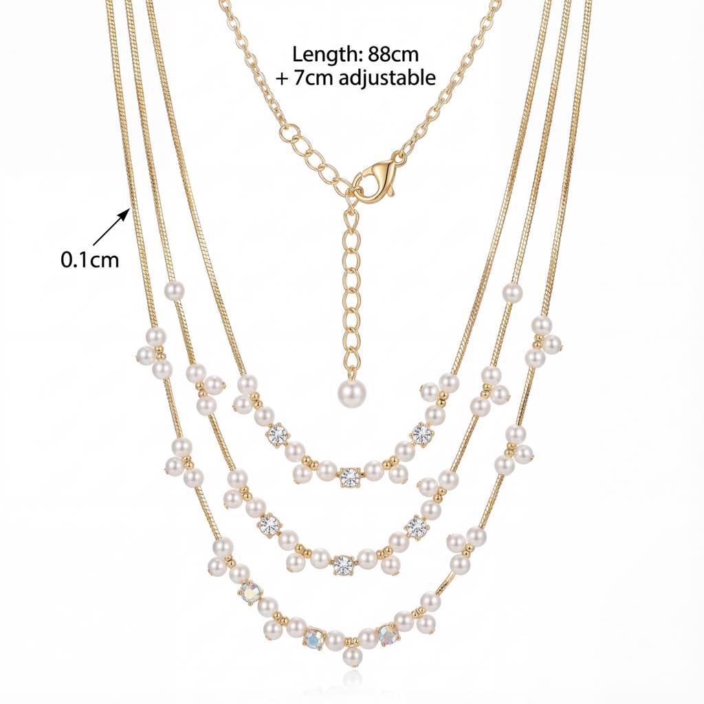 Korean Cascade Layered Pearl & Crystal Jewelry Set : YUFSNS006