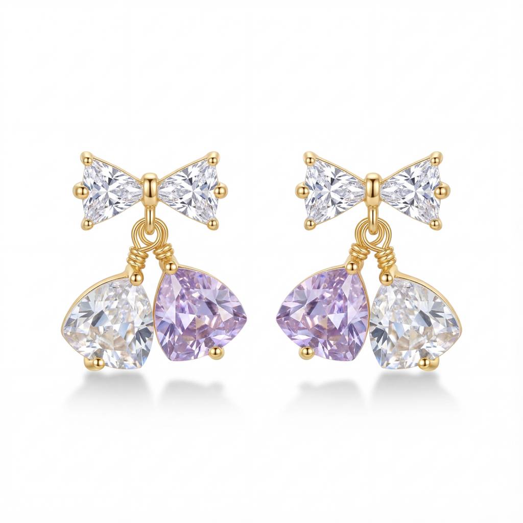 Korean Crystal Bow & Bell Drop Studs : YUFSER300