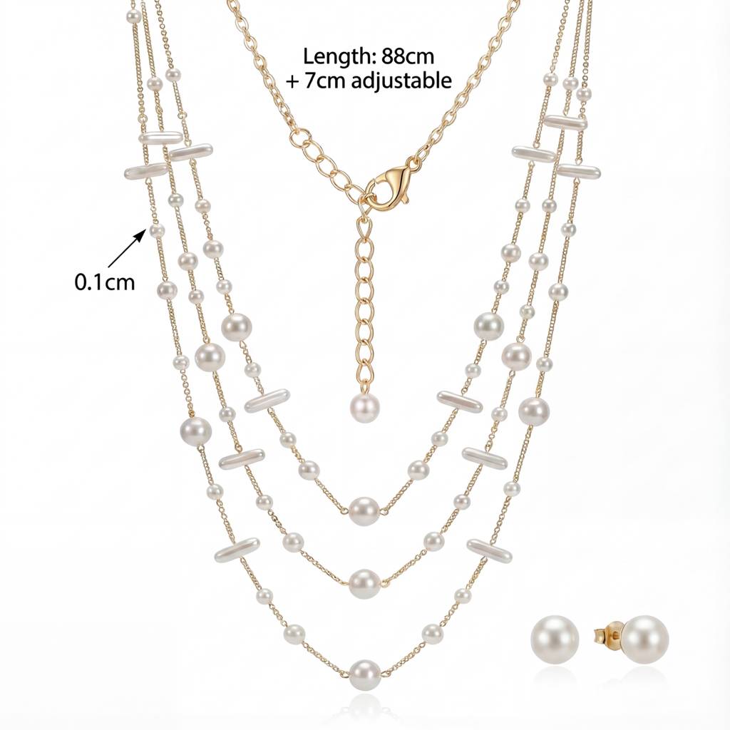 Korean Golden Layered Multi-Shape Pearl Jewelry Set : YUFSNS012