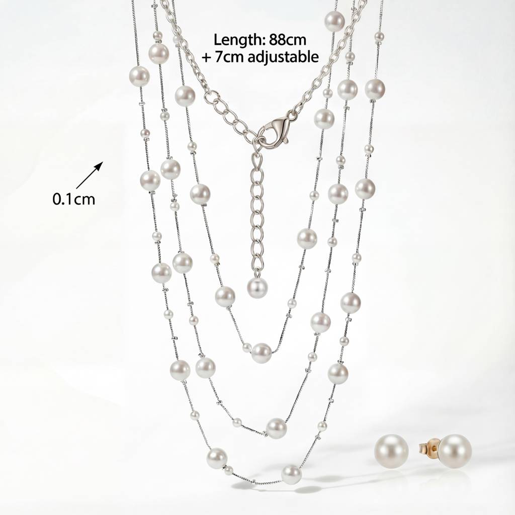 Korean Cascade Layered Pearl Jewelry Set : YUFSNS011