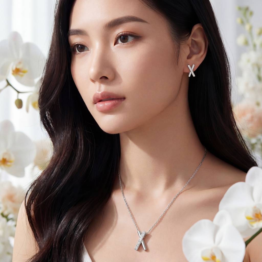 Korean Crossed Bar Jewelry Set : YUFSNS013