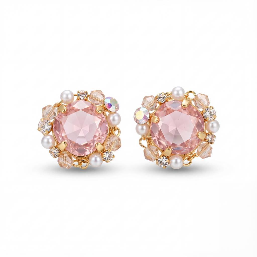 Korean Rose Quartz Dream Wreath Studs : YUFSER304