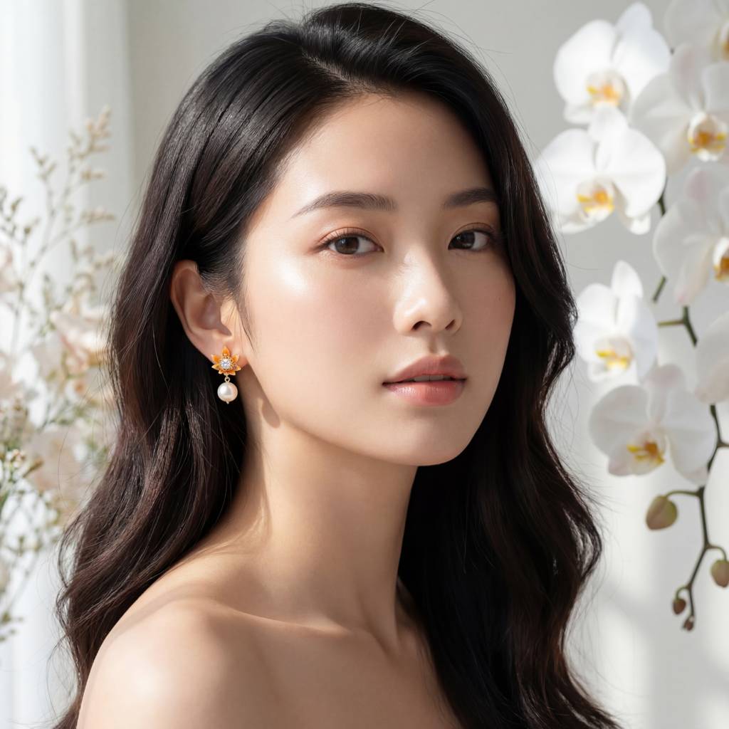 Korean Autumn Breeze Pearl & Amber Leaf Drops : YUFSER301