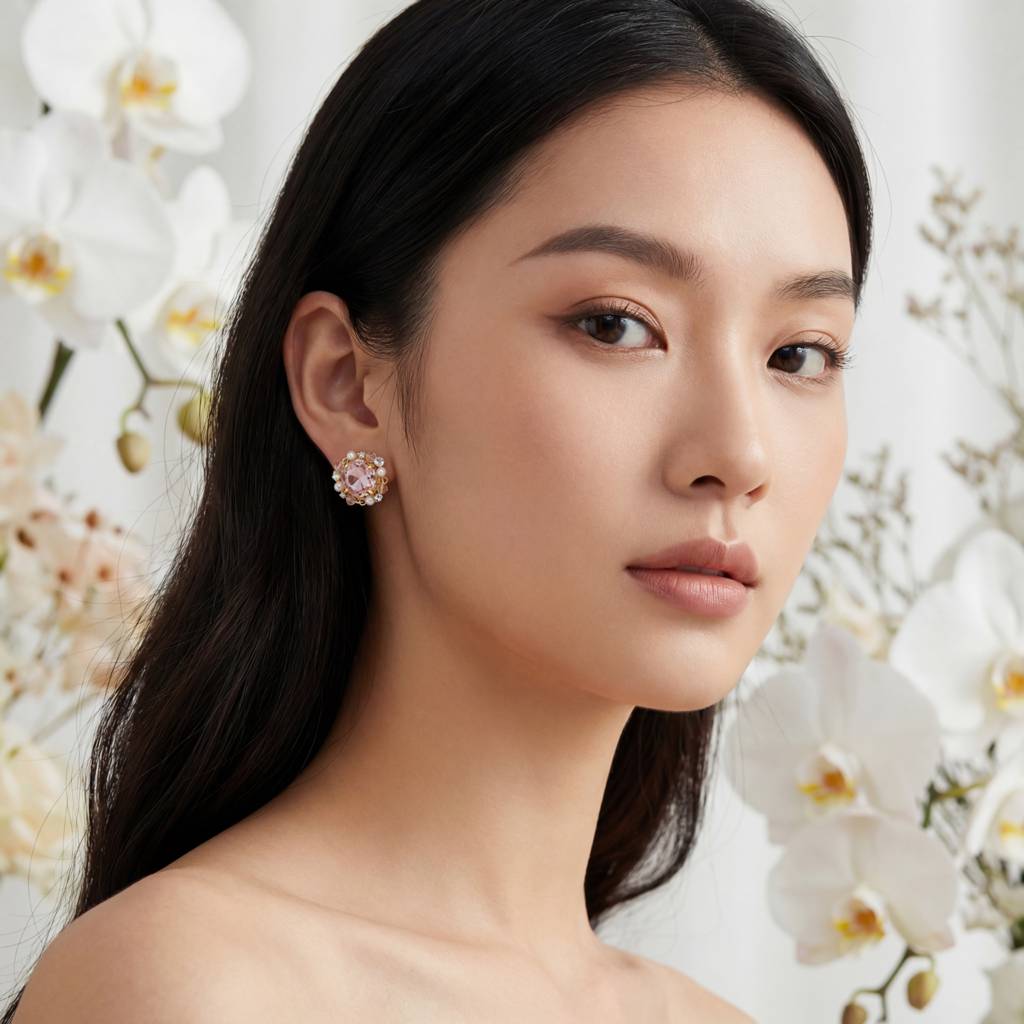 Korean Rose Quartz Dream Wreath Studs : YUFSER304