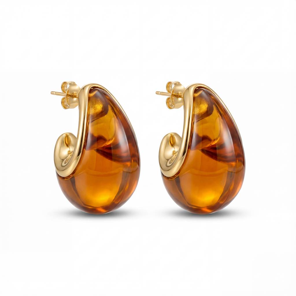 Korean Amber Glow Teardrop Studs : YUFSER308