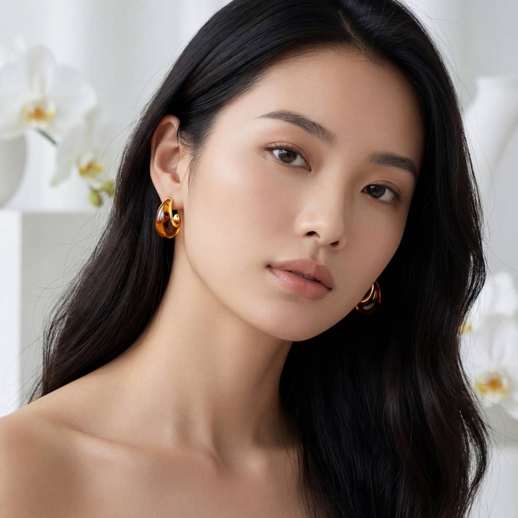 Korean Amber Glow Teardrop Studs : YUFSER308