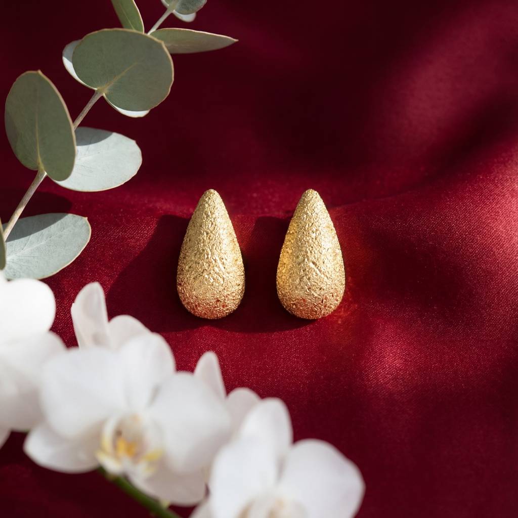 Korean Frost Teardrop Stud Earrings : YUFSER008-YG