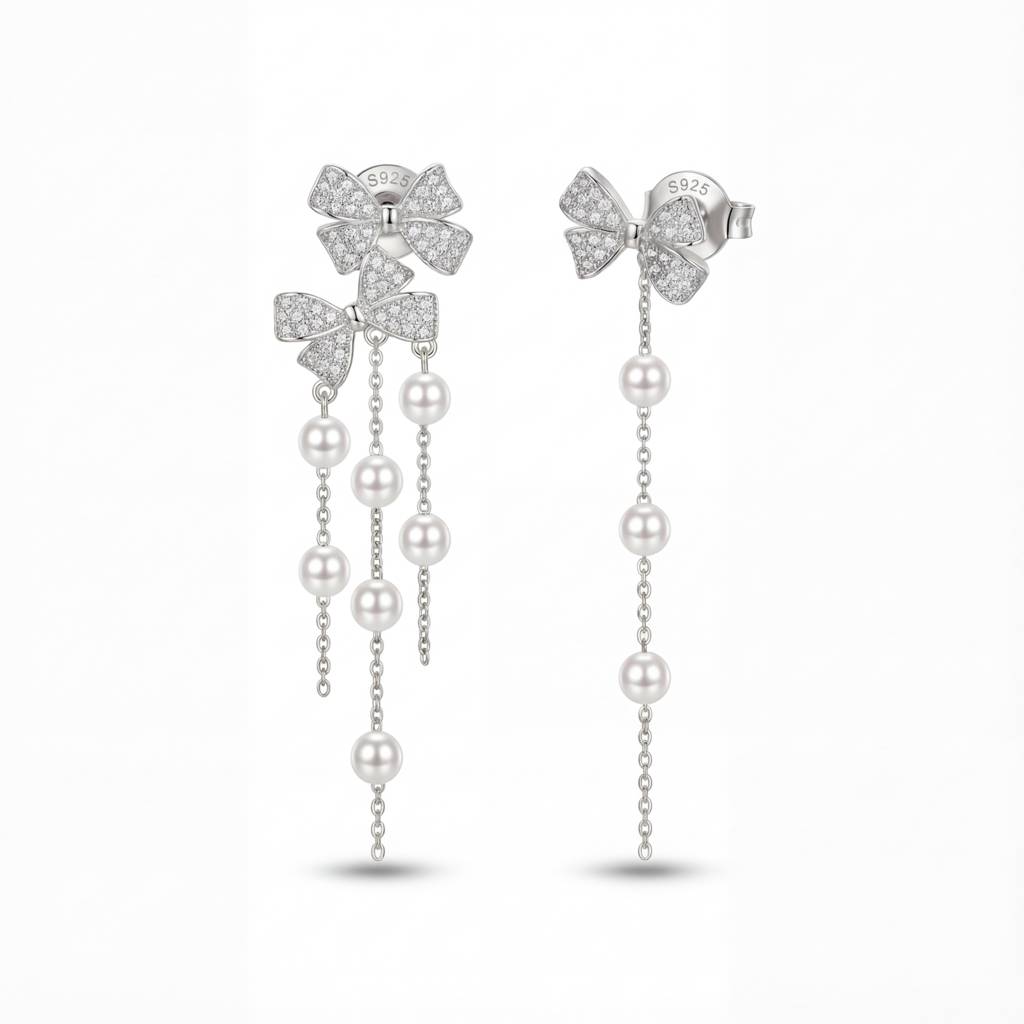 Korean Bow & Shimmering Pearl Drop Earring : YUFSER009-SL