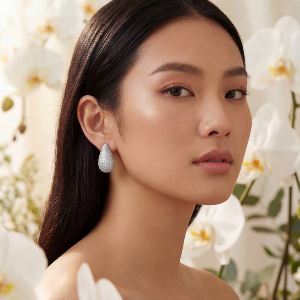 Korean Frost Teardrop Stud Earrings : YUFSER008-SL