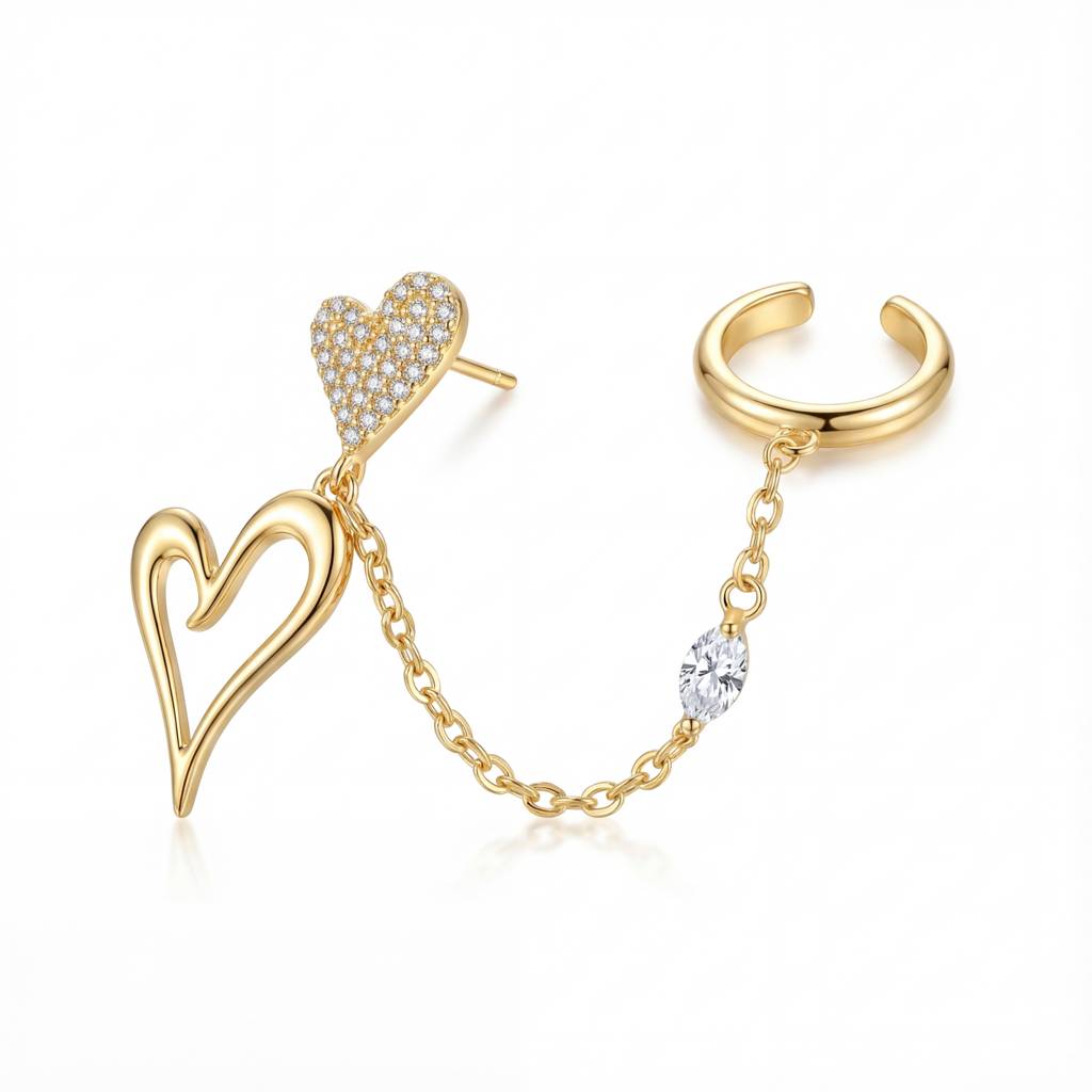 Korean Heart Chain Ear Cuff & Stud : YUFSER010-YG
