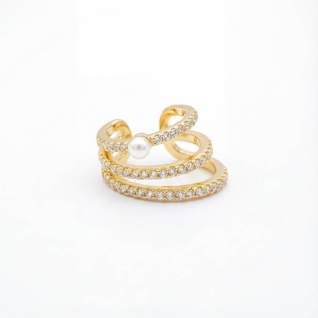 Korean Triple-Row Pearl Ear Cuff : YUFSER011-YG