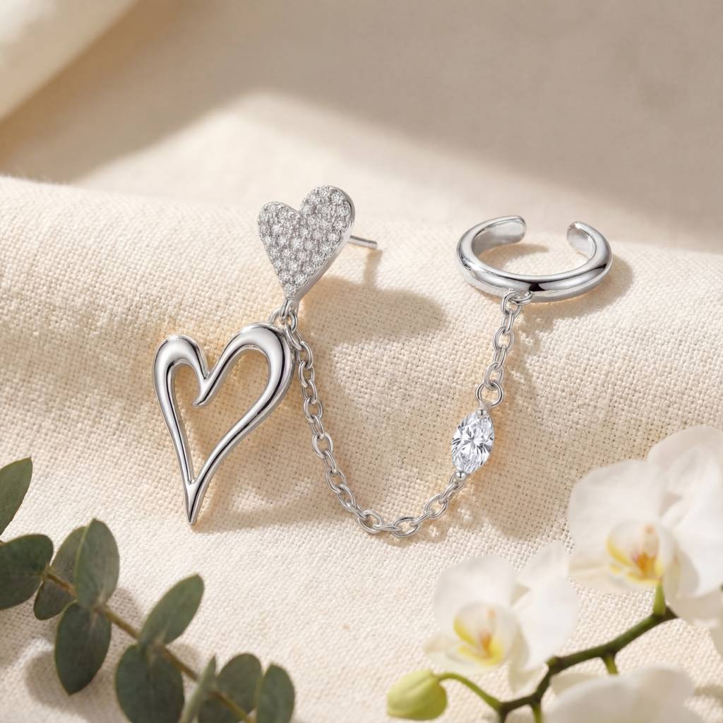 Korean Heart Chain Ear Cuff & Stud : YUFSER010-SL