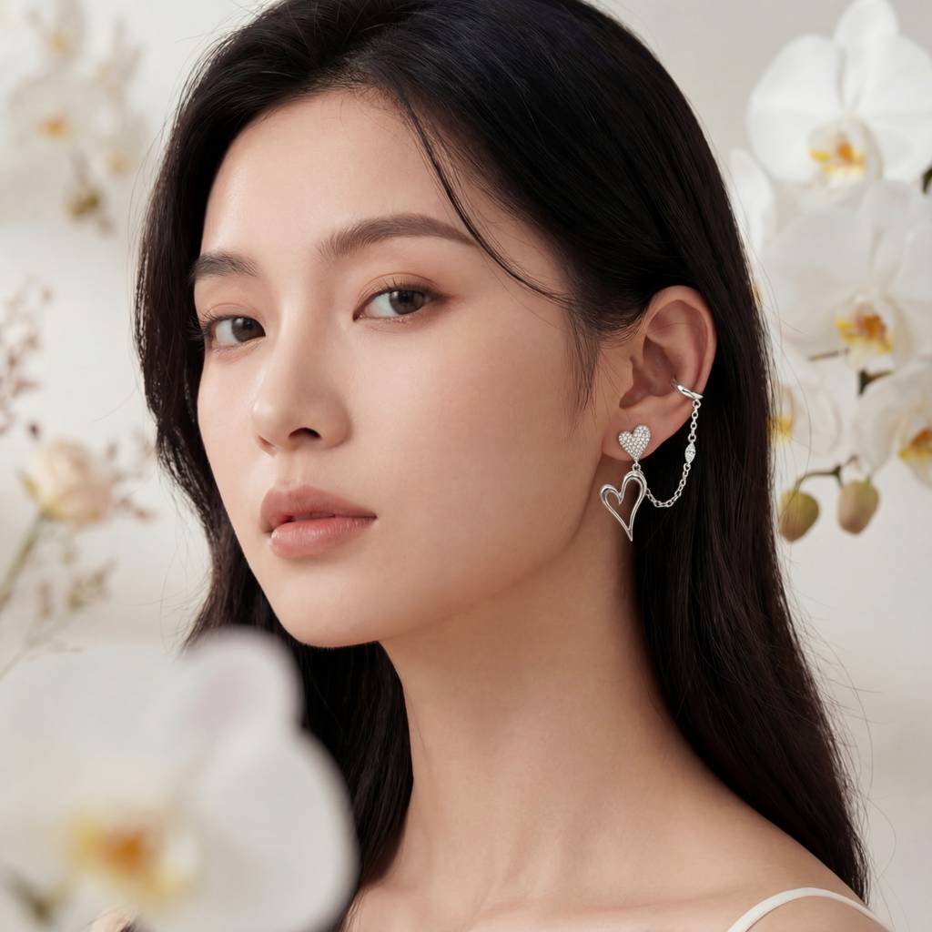 Korean Heart Chain Ear Cuff & Stud : YUFSER010-SL