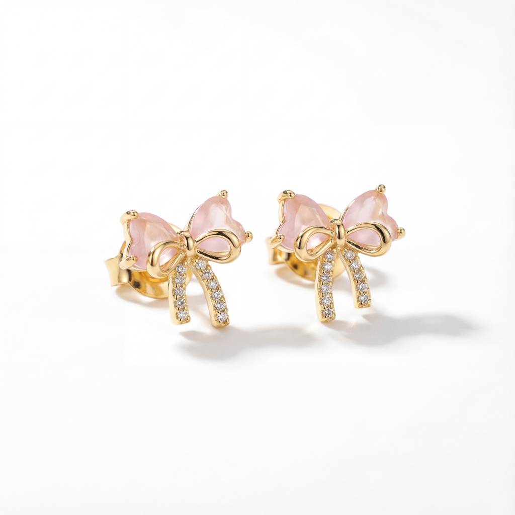 Korean Rose Quartz Ribbon Studs : YUFSER325