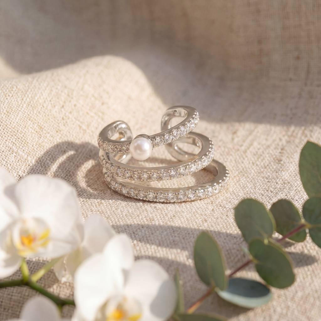 Korean Triple-Row Pearl Ear Cuff : YUFSER011-SL