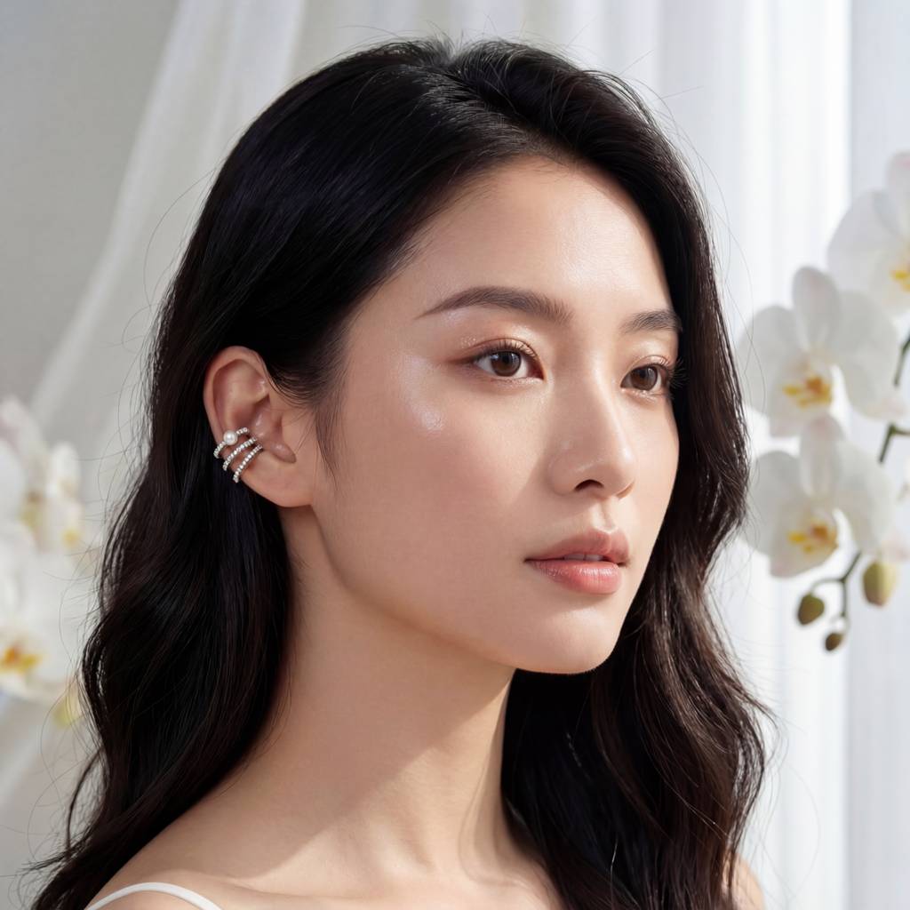 Korean Triple-Row Pearl Ear Cuff : YUFSER011-SL