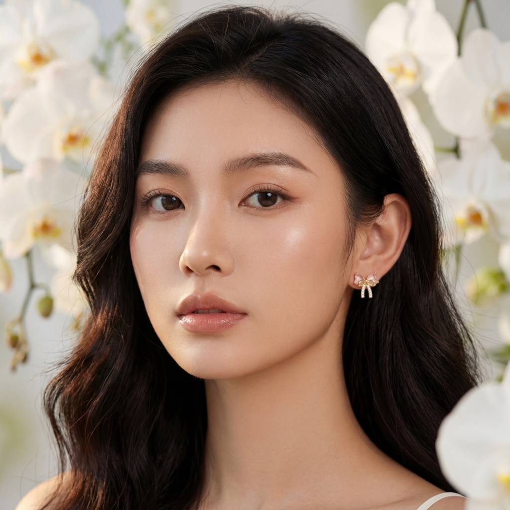 Korean Rose Quartz Ribbon Studs : YUFSER325