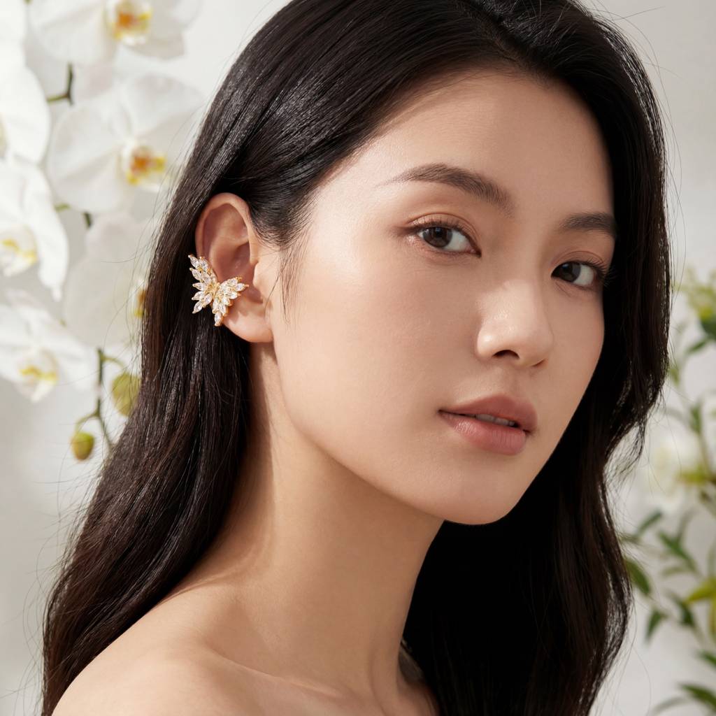 Korean Crystal Butterfly Statement Ear Cuff : YUFSER015-YG