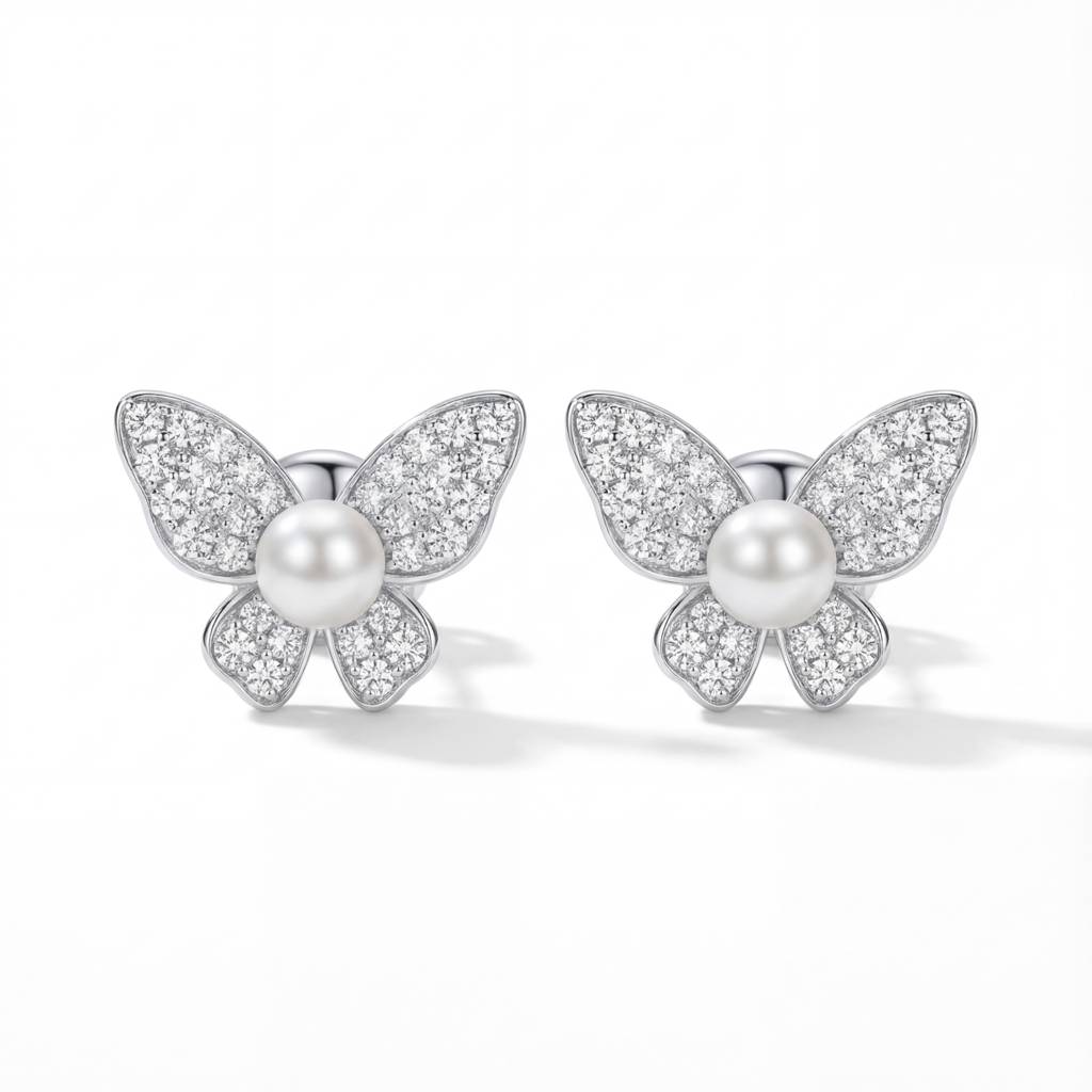 Korean Shimmering Butterfly Pearl Studs : YUFSER330