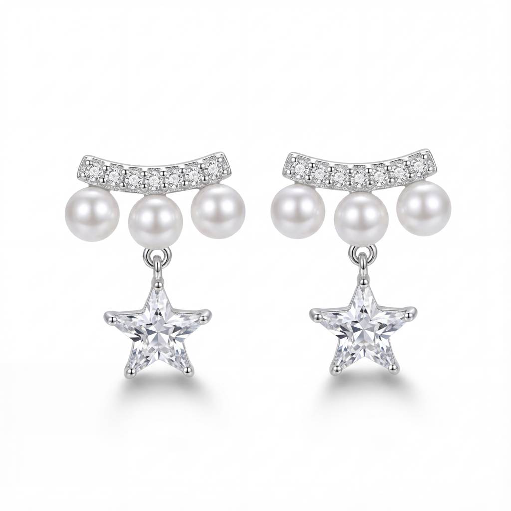 Korean Pearl Horizon Star Dangles : YUFSER333