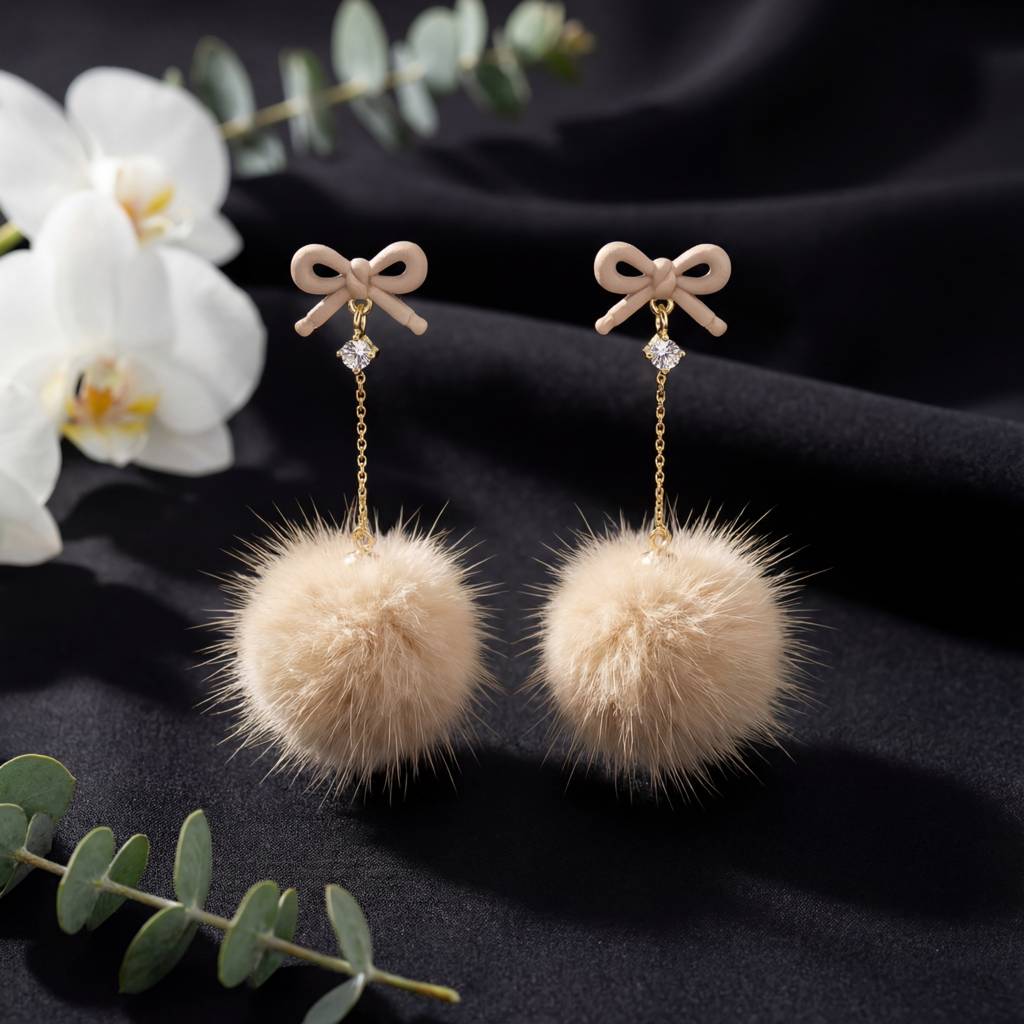 Korean Silver Mist Crystal Pom Drops : YUFSER331