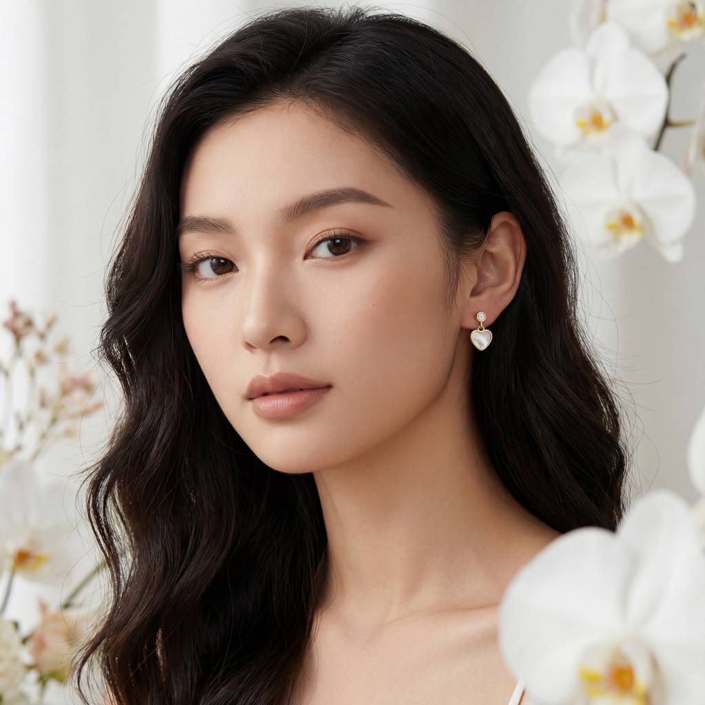 Korean Iridescent Heart Studs : YUFSER327