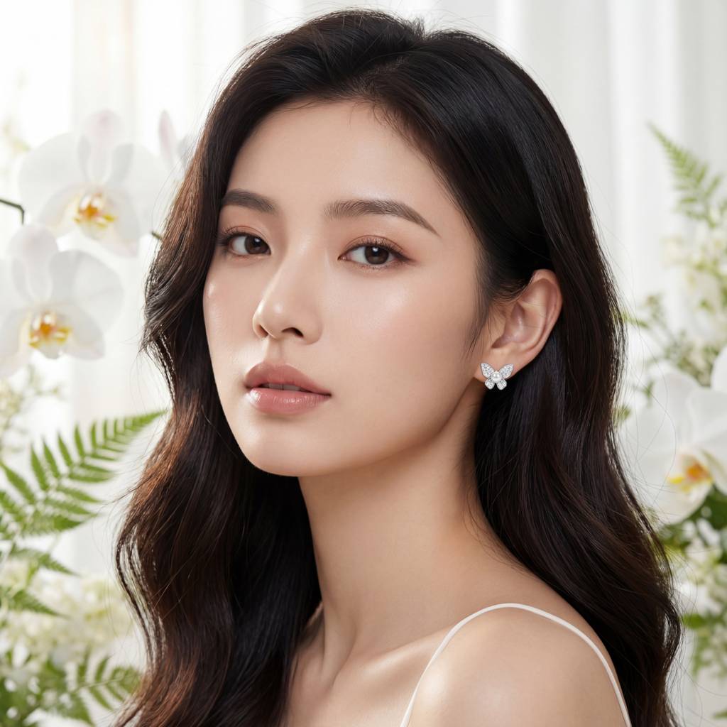 Korean Shimmering Butterfly Pearl Studs : YUFSER330
