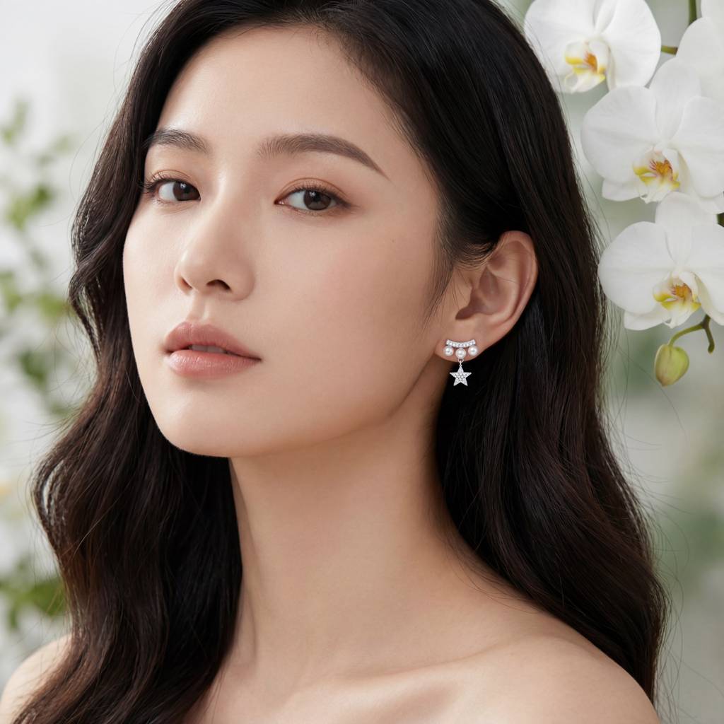 Korean Pearl Horizon Star Dangles : YUFSER333