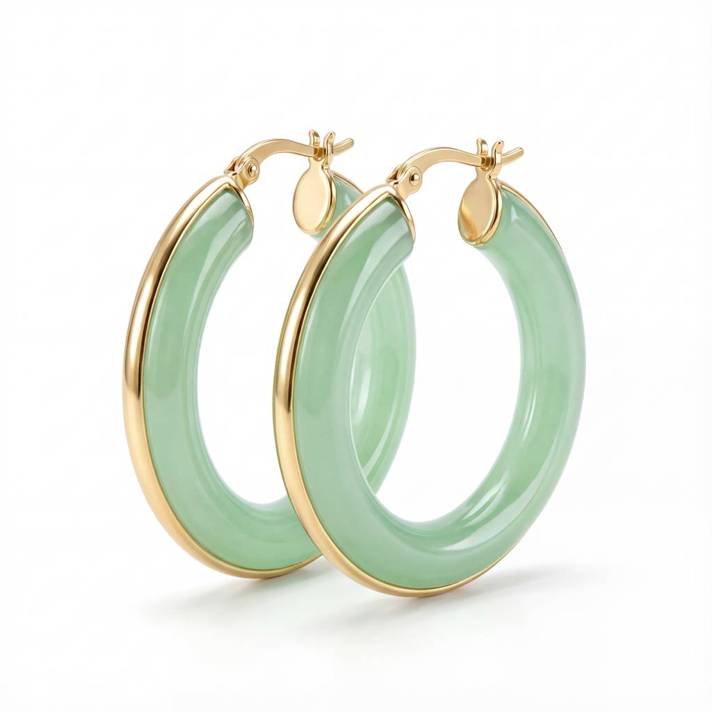 Korean Verdant Jade Resin Hoops : YUFSER342