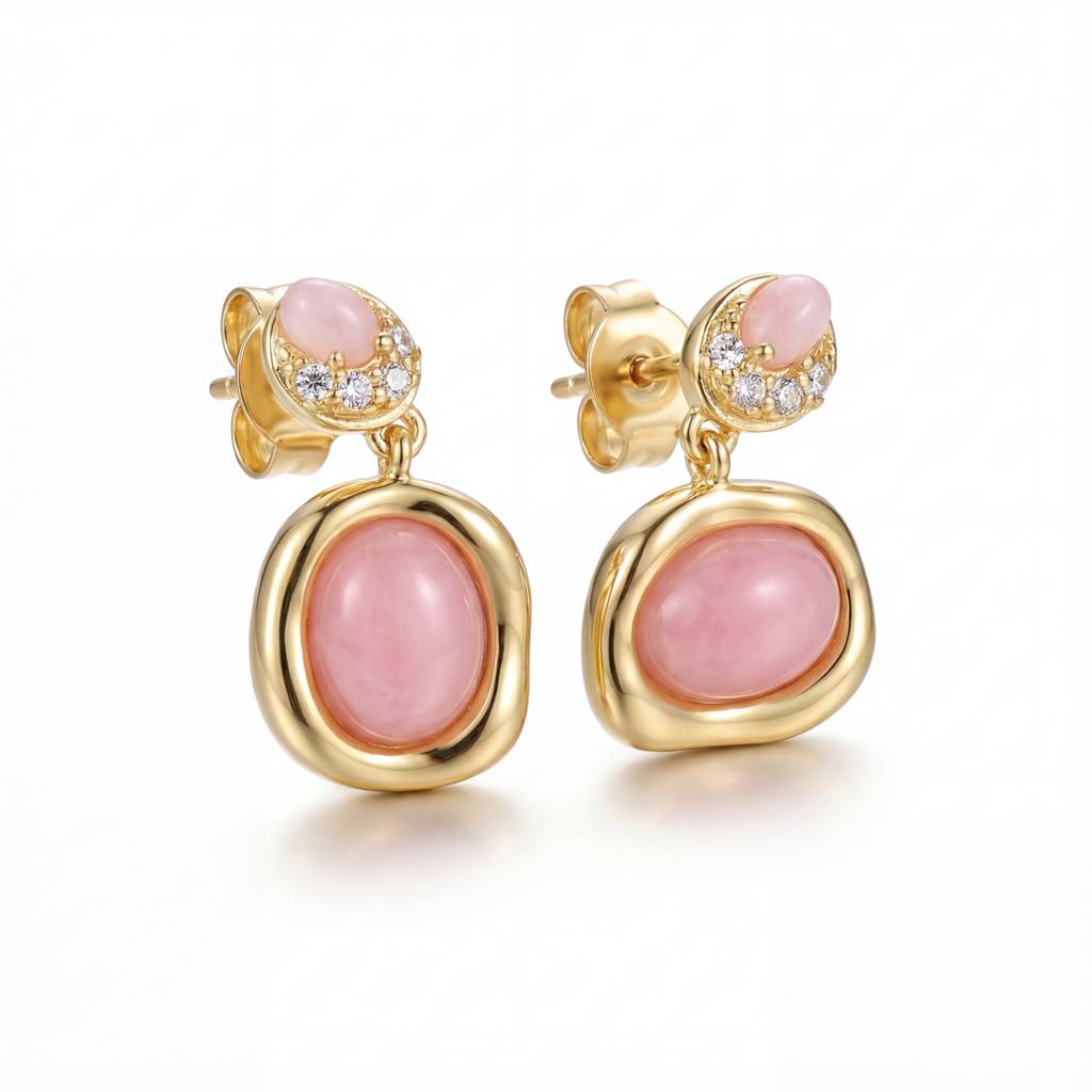 Korean Vintage Romance Pink Cabochon Drops : YUFSER345