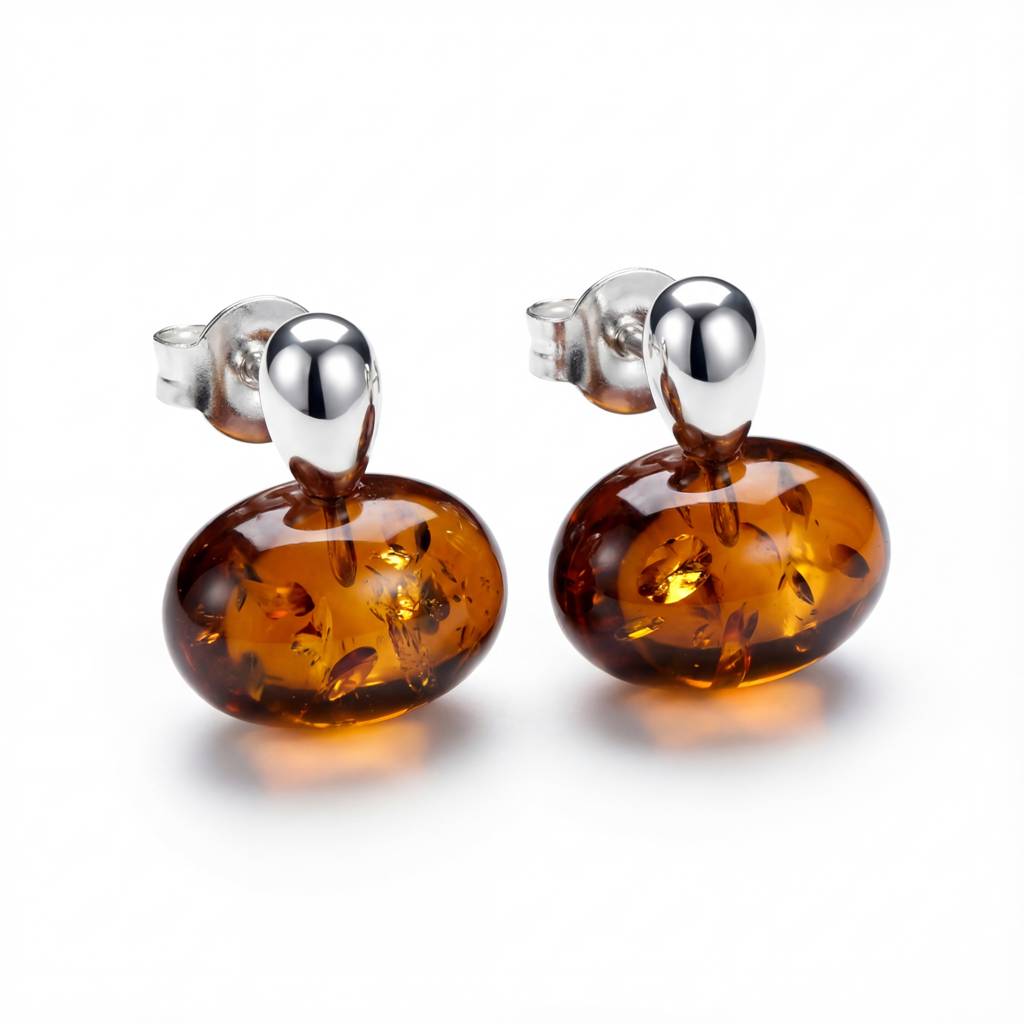 Korean Timeless Amber Oval Studs : YUFSER349