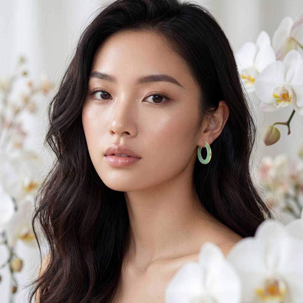 Korean Verdant Jade Resin Hoops : YUFSER342