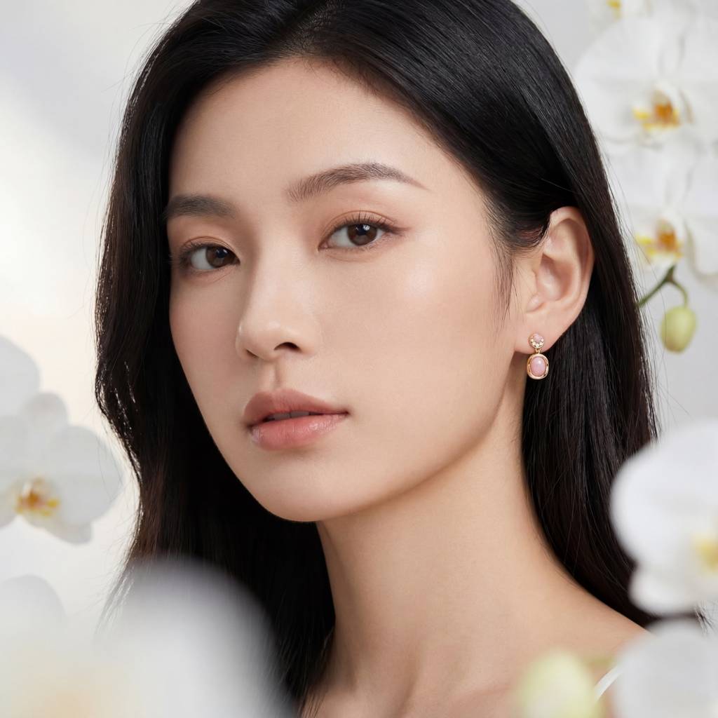 Korean Vintage Romance Pink Cabochon Drops : YUFSER345