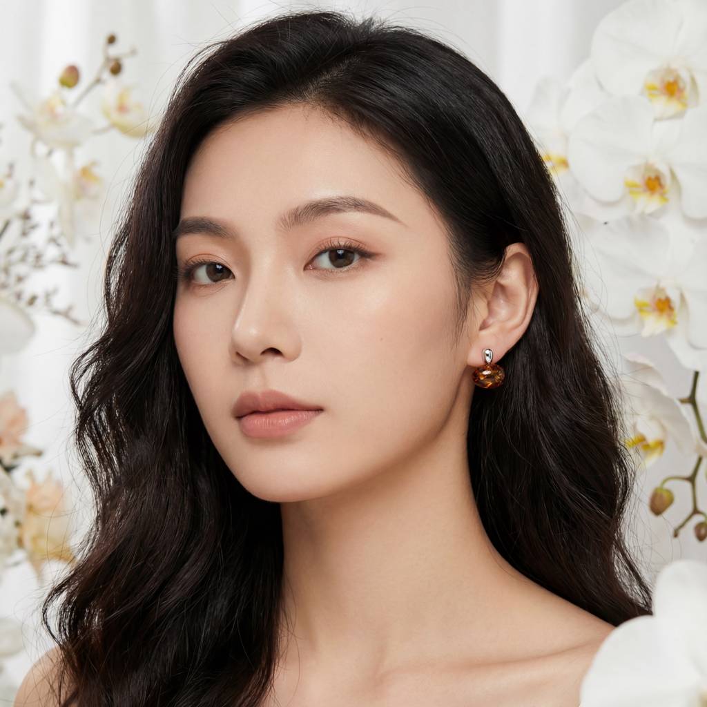 Korean Timeless Amber Oval Studs : YUFSER349