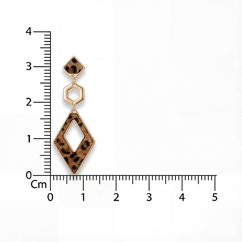 Korean Safari Chic Leopard Print & Geometric Triple Drop Earrings : YUFSER348