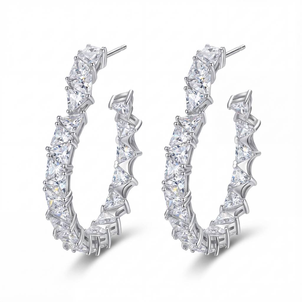 Korean Prism Edge Crystal Hoops : YUFSER351