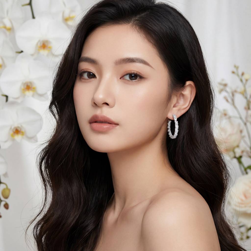 Korean Prism Edge Crystal Hoops : YUFSER351