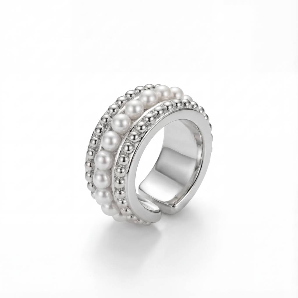 Korean Luminous Pearl & Beaded Orbital Ear Cuff : YUFSER018-SL