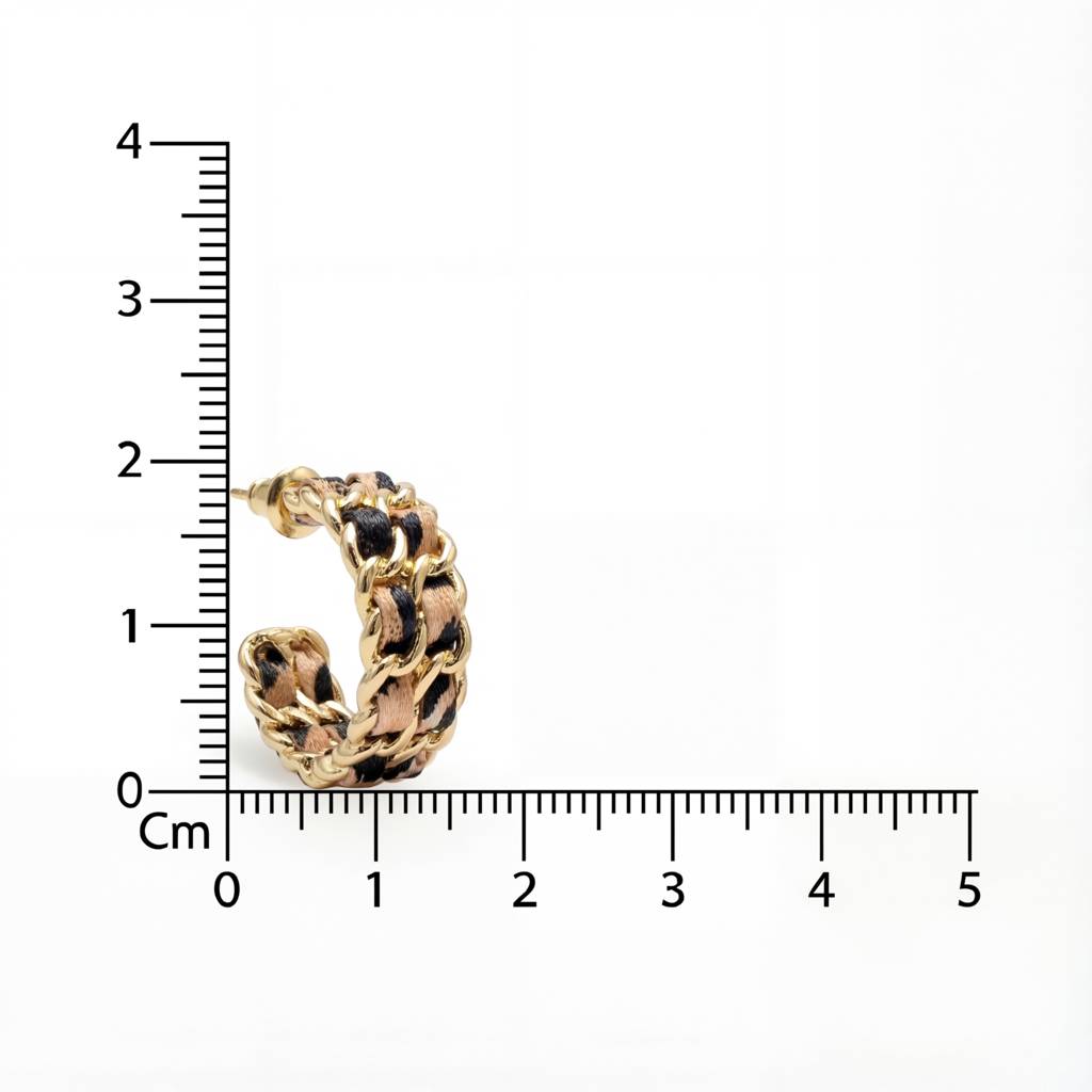 Korean Braided Leather & Gold Chain Hoops : YUFSER339