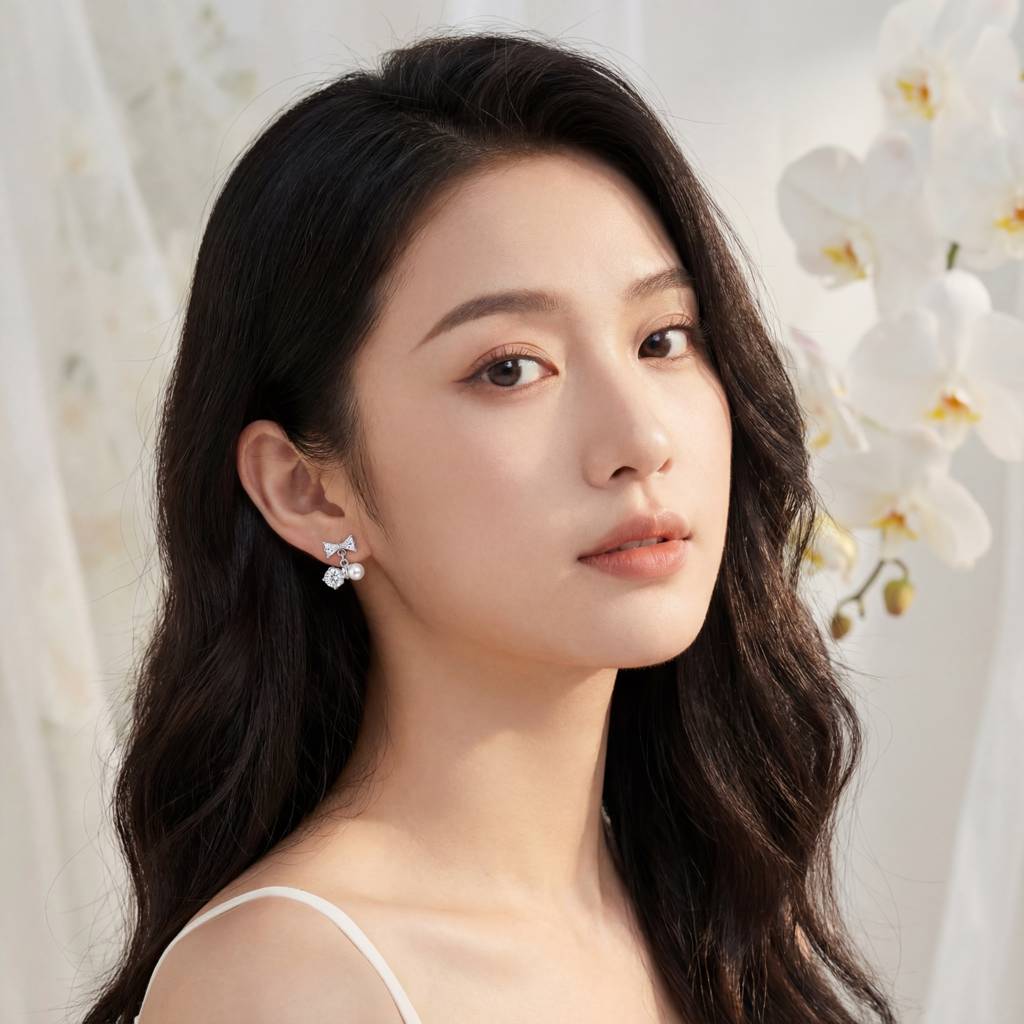 Korean  Blossom Bows Clip On Earrings : YUFSER337