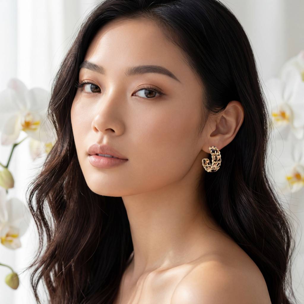 Korean Braided Leather & Gold Chain Hoops : YUFSER339