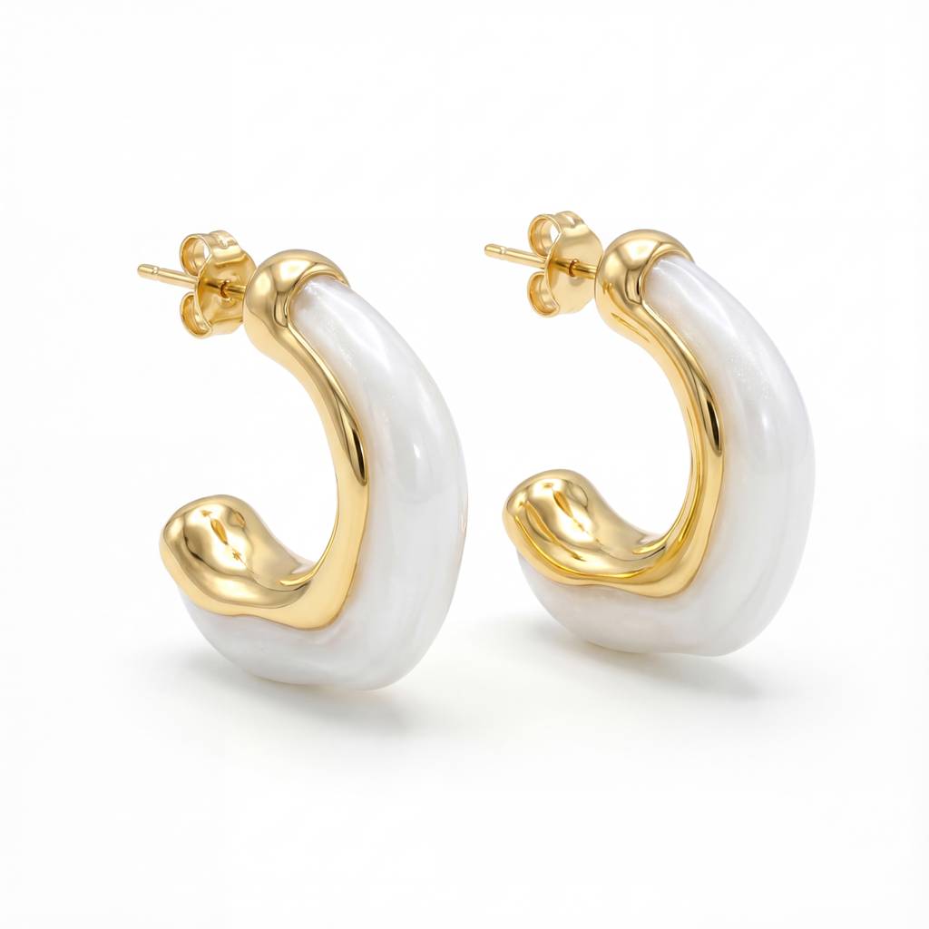 Korean Ethereal Marble Gilded Hoops : YUFSER364